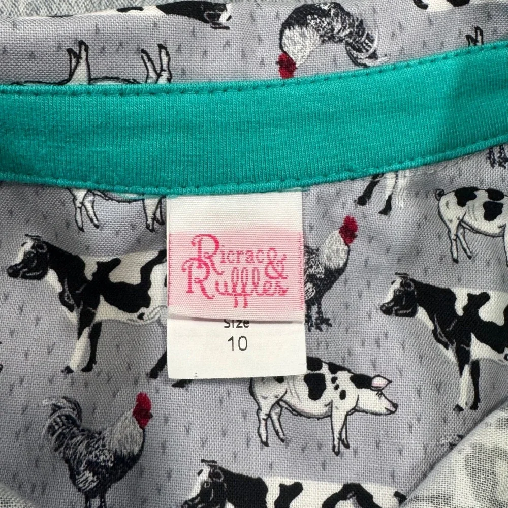 Ricrac & Ruffles Boys Sz 10 Button Up Shirt Farm Cows Pigs Chickens Long Sleeve‎